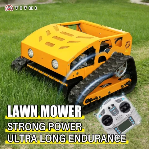 Custom 550mm RC Lawn Mower – Gas Engine, Rubber Crawler Tracks, Self-Propelled Cutting Machine