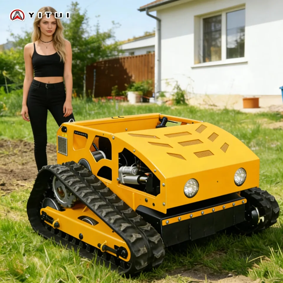 Custom 550mm RC Lawn Mower – Gas Engine, Rubber Crawler Tracks, Self-Propelled Cutting Machine