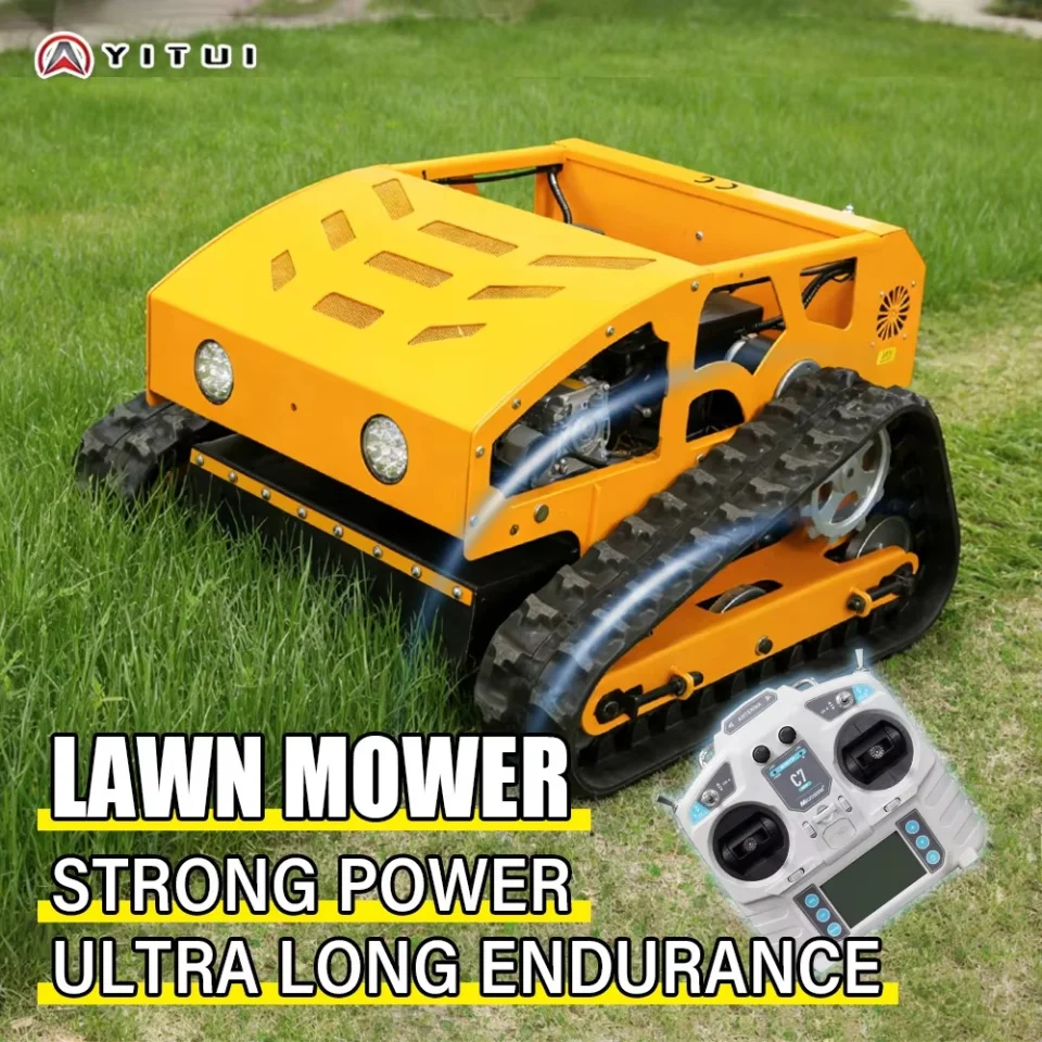 Custom 550mm RC Lawn Mower – Gas Engine, Rubber Crawler Tracks, Self-Propelled Cutting Machine