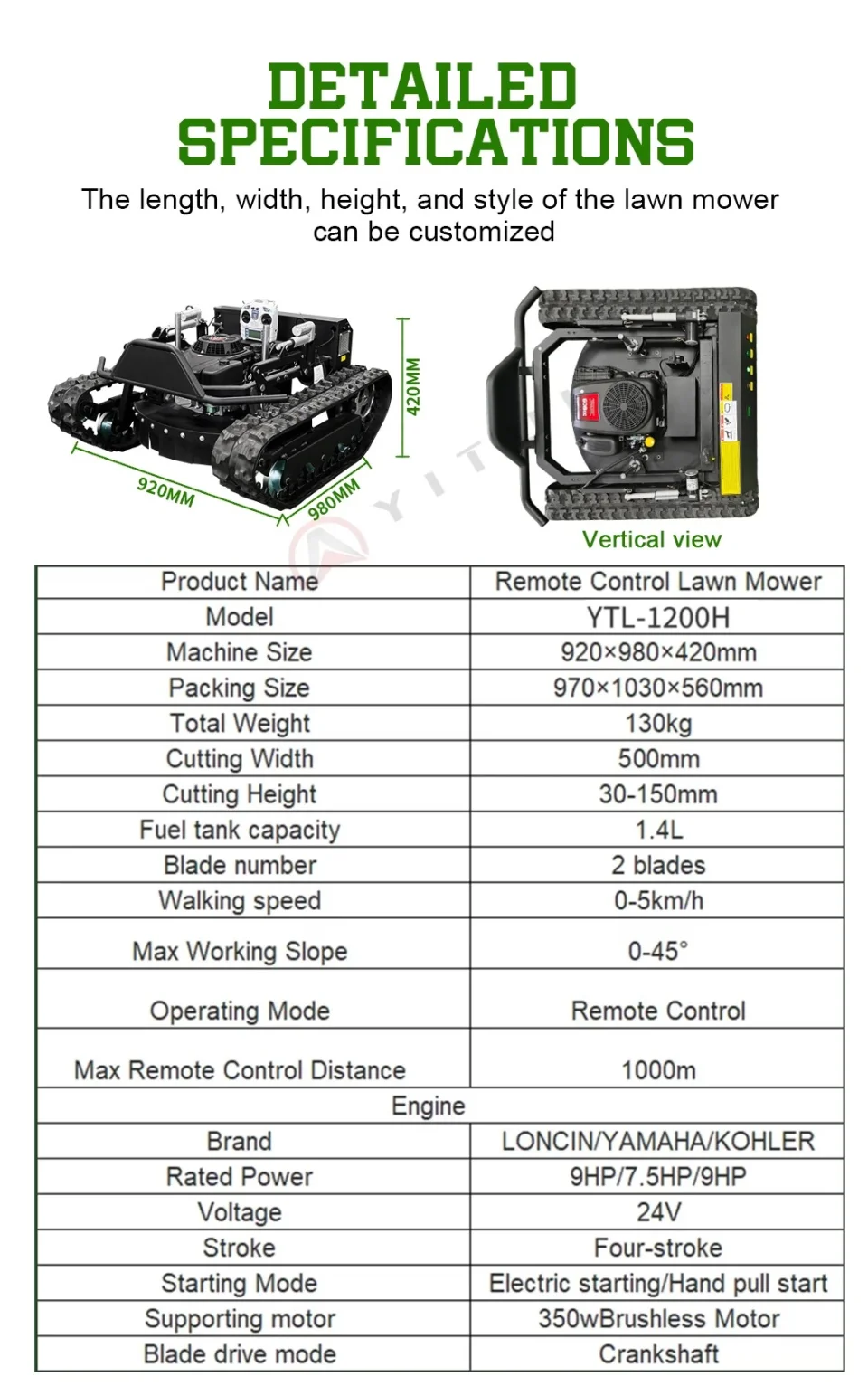 Personalized CE EPA Certified All-Terrain Lawn Mowing Robot with Rubber Tracks and Multi-Function Remote Control